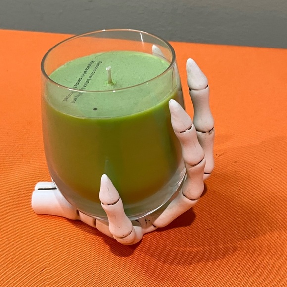 Green Candle in Skeleton Hand Holder - Picture 3 of 13